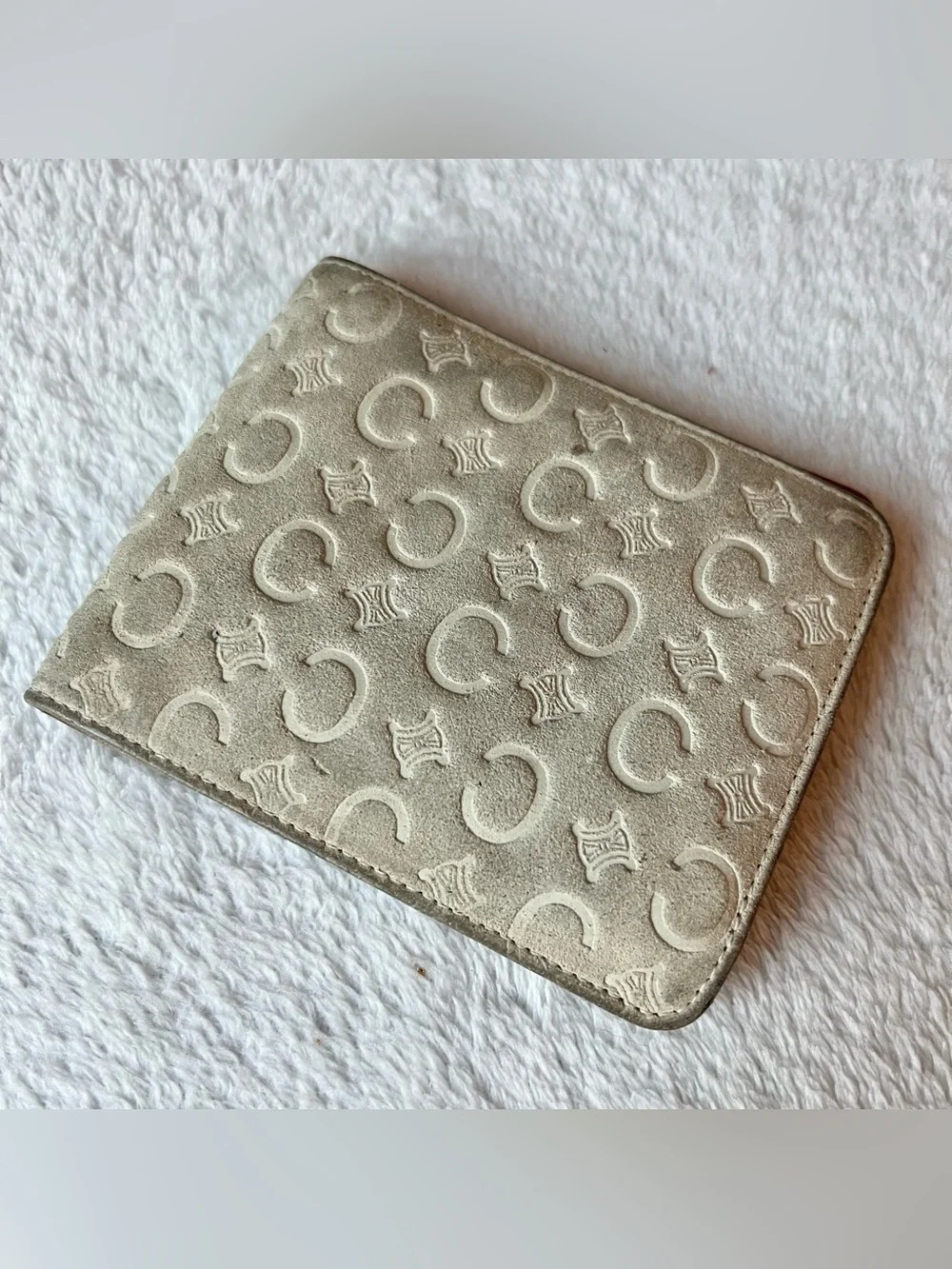 Celine Macadam Suede BiFold Wallet Cream